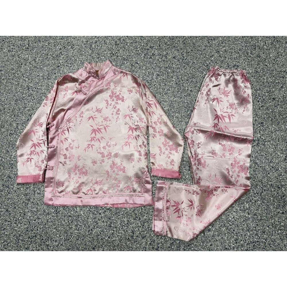 Womens Oriental Asian Pink Floral Outfit Set Medium 55% Rayon 45% Polyester